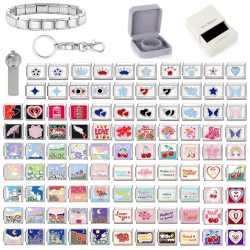 papasgix Personalisierte Italian Charm Bracelet Charms Gold Silber 10pcs Module für 9mm Italian Style Charms für Damen DIY Abnehmbar Italienisches Charm Armband Mädchen Geschenk Silber Love von papasgix