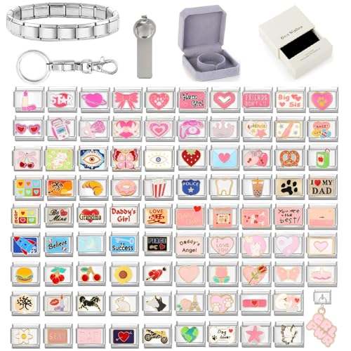 papasgix Personalisierte Italian Charm Bracelet Charms Gold Silber 10pcs Module für 9mm Italian Style Charms für Damen DIY Abnehmbar Italienisches Charm Armband Mädchen Geschenk Silber Rosa von papasgix