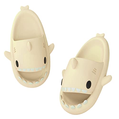 papasgix Unisex Hai Hausschuhe Damen Badeschuhe Herren Shark Slippers rutschfest Cloud Slides Badelatchen Unisex Super Weich Badeschuhe Shark Slides Cute Shark Slippers(beige?42/43 EU) von papasgix