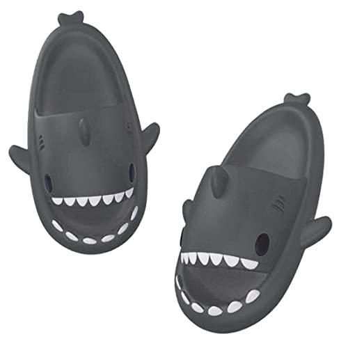 papasgix Unisex Hai Hausschuhe Damen Badeschuhe Herren Shark Slippers rutschfest Cloud Slides Badelatchen Unisex Super Weich Badeschuhe Shark Slides Cute Shark Slippers(dunkelgrau?36/37 EU) von papasgix