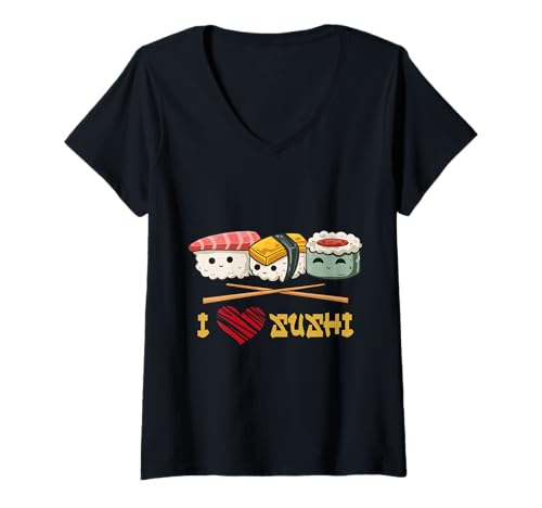 Damen Ich Liebe Sushi T-Shirt mit V-Ausschnitt Damen Ich Liebe Sushi T-Shirt mit V-Ausschnitt von paper head