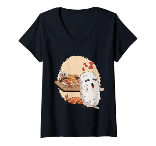 Damen Schlafender Sushi T-Shirt mit V-Ausschnitt von paper head