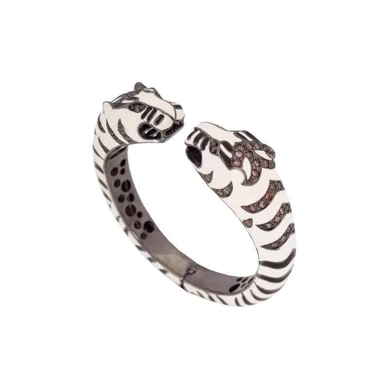 sterling Silber Panther Armreif Schwarze & Weiße Emaille, Brauner Zirkon sterling Silber Panther Armreif Schwarze & Weiße Emaille, Brauner Zirkon von paracolor