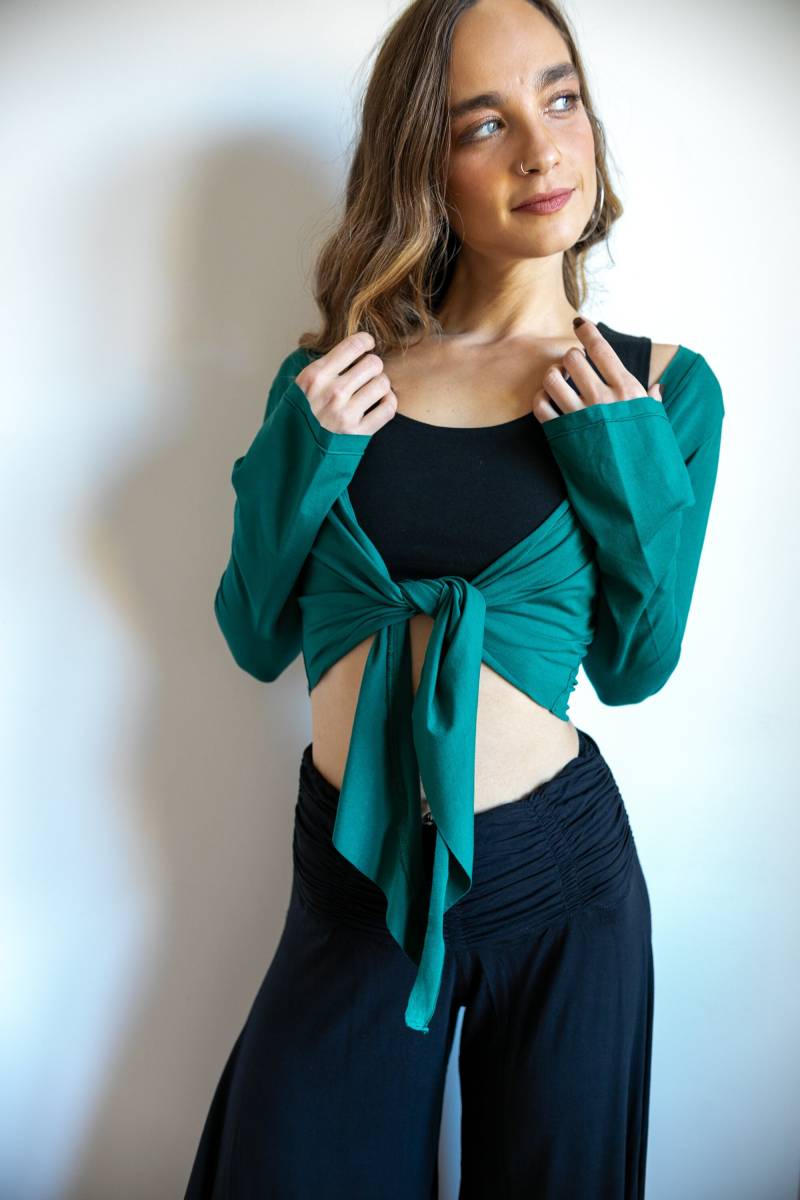 Ballett Jacke | Yoga Top Krawatte in Front Mini Damen Bluse Cover-Up-Top Shrug Jaspis Grün von paramitadesign