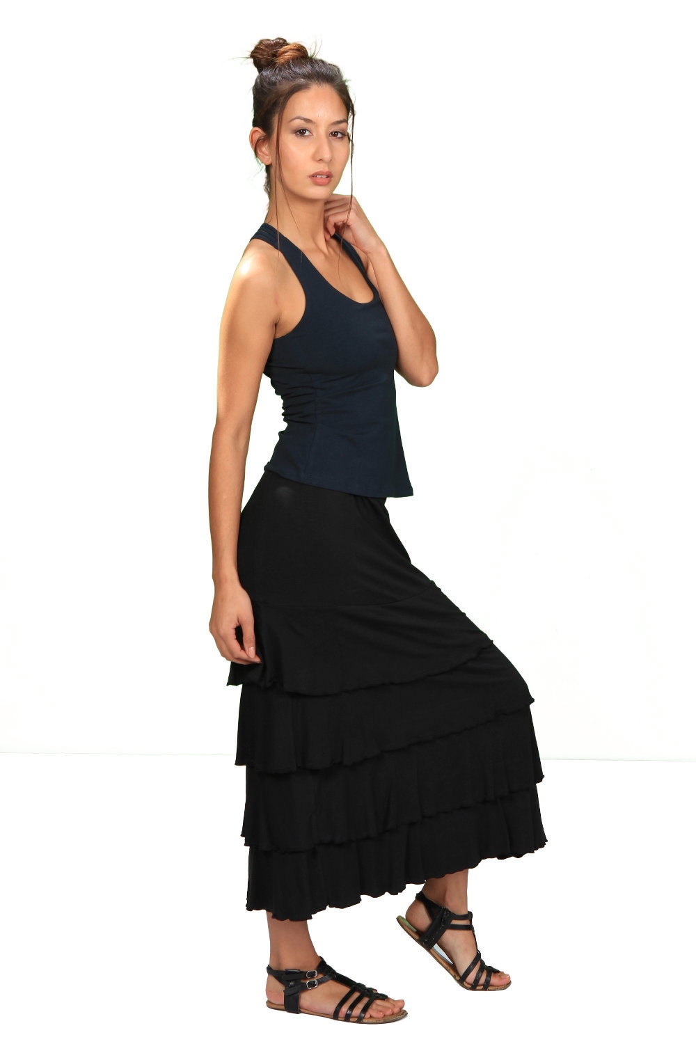 Lydia Langer Rüschen Maxi Rock in Schwarz von paramitadesign