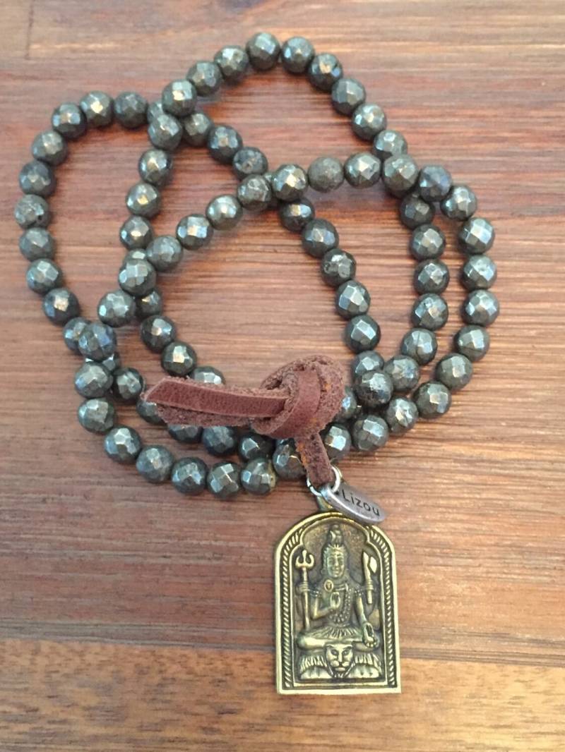Pyrit Mala Gebetskette Mit Shiva Anhänger Aum Symbol Armband/Om von paramitadesign