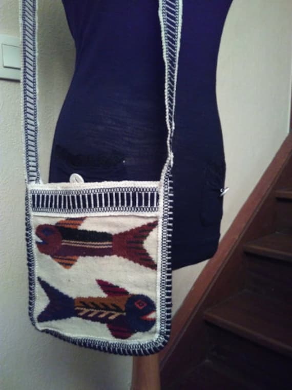 Handgefertigte Tasche, Gefertigte Vintage Tasche Jahr 80, Weibliche Mädchen, Frau, Wolle, Geschenk von parisvintageclothes