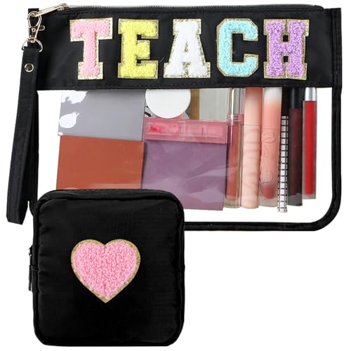 party greeting Chenille-Make-up-Tasche, tragbar, Reise-Kosmetiktasche mit Reißverschluss, adretter Aufnäher, Brieftasche, wasserdichte Aufbewahrung, Geldbörse, flach, transparent, PVC-Organizer für von party greeting