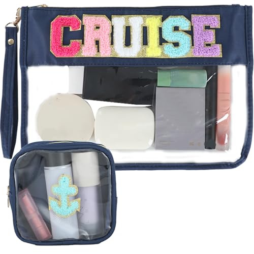 party greeting Chenille-Make-up-Tasche, tragbar, nautischer Anker, Reise-Kosmetiktasche mit Reißverschluss, adretter Aufnäher, Brieftasche, wasserdichte Aufbewahrungstasche, transparente Tasche, von party greeting
