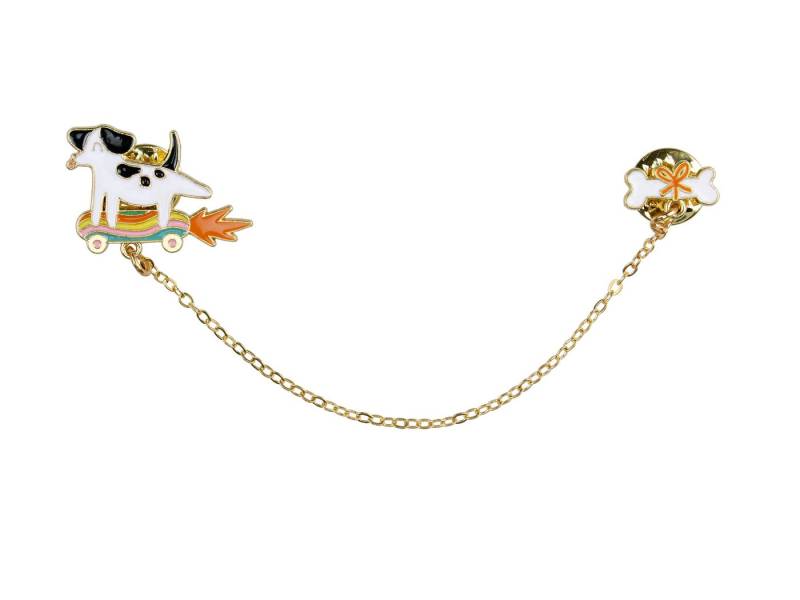 partydeco Manschettenknöpfe, Manschettenknöpfe mit Kragenkette Hund Motiv 13cm Gold von partydeco