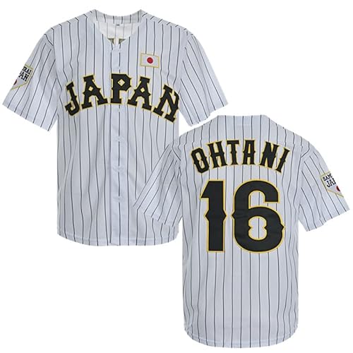 Herren #16 Ohtani Hip Hop Kurze Ärmel Japan Baseball Trikots Weiß Schwarz, Weiß, Mittel von partyjersey