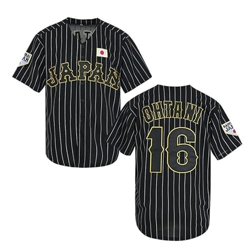 Herren #16 Ohtani Hip Hop Kurze Ärmel Japan Baseball Trikots Weiß Schwarz, schwarz, Klein von partyjersey