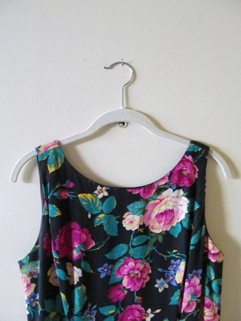 90Er Jahre Floral Ärmelloses Kleid M L 37 Büste 32 Taille von pasadenavintage