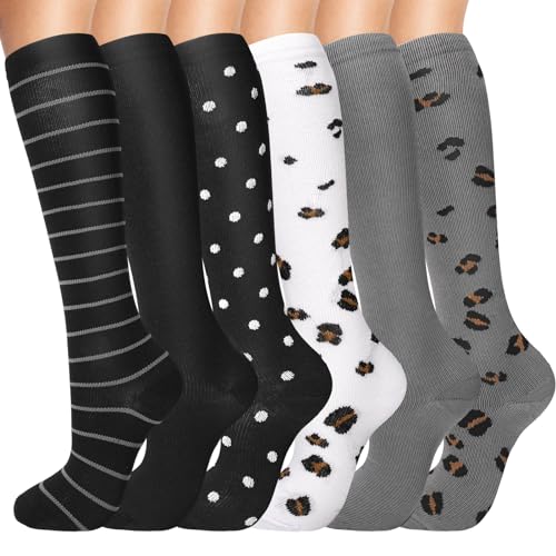 patinadrift 6 Paar Stützstrümpfe Damen und Herren - Kompressionsstrümpfe Compression Socks Stützkniestrümpfe für Running Wandern Reisen, L/XL von patinadrift
