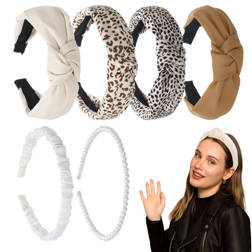 patinadrift 6 Stück Haarreifen Damen Perlen Stirnbänder Haarreif verschiedene Modelle Breit Retro Haarband Haarreifen Stoff Haarreif für Frauen Mädchen Lieferungen von patinadrift