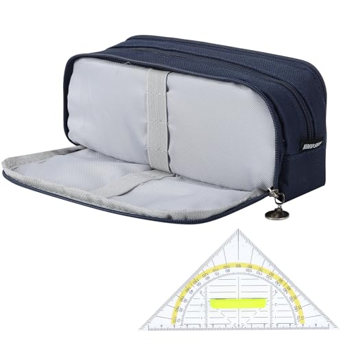 patinadrift Federmäppchen mit 3 Fächer Federmappe, 22x9x5 cm, Groß Kapazität Federtasche Federmappe, Multifunktionales Mäppchen Jungen Teenager, Dunkelblau Federtaschen Federpenal für Schule, Büro von patinadrift