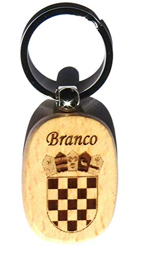 Patrickgravur Schlüsselanhänger aus exotischem Holz mit Gravur Flagge Kroatien + Vornamen von PIROIT