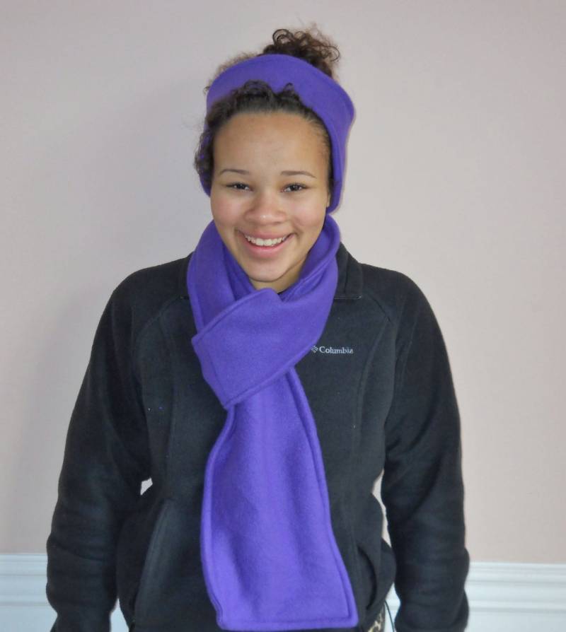 Lila Polarfleece Selbstbinder Schal Und Ohrenschützer Erwachsene Set. Erhellen Sie Ihr Outfit Halten Diesen Winter Warm. Doppellagiger von patscrafts