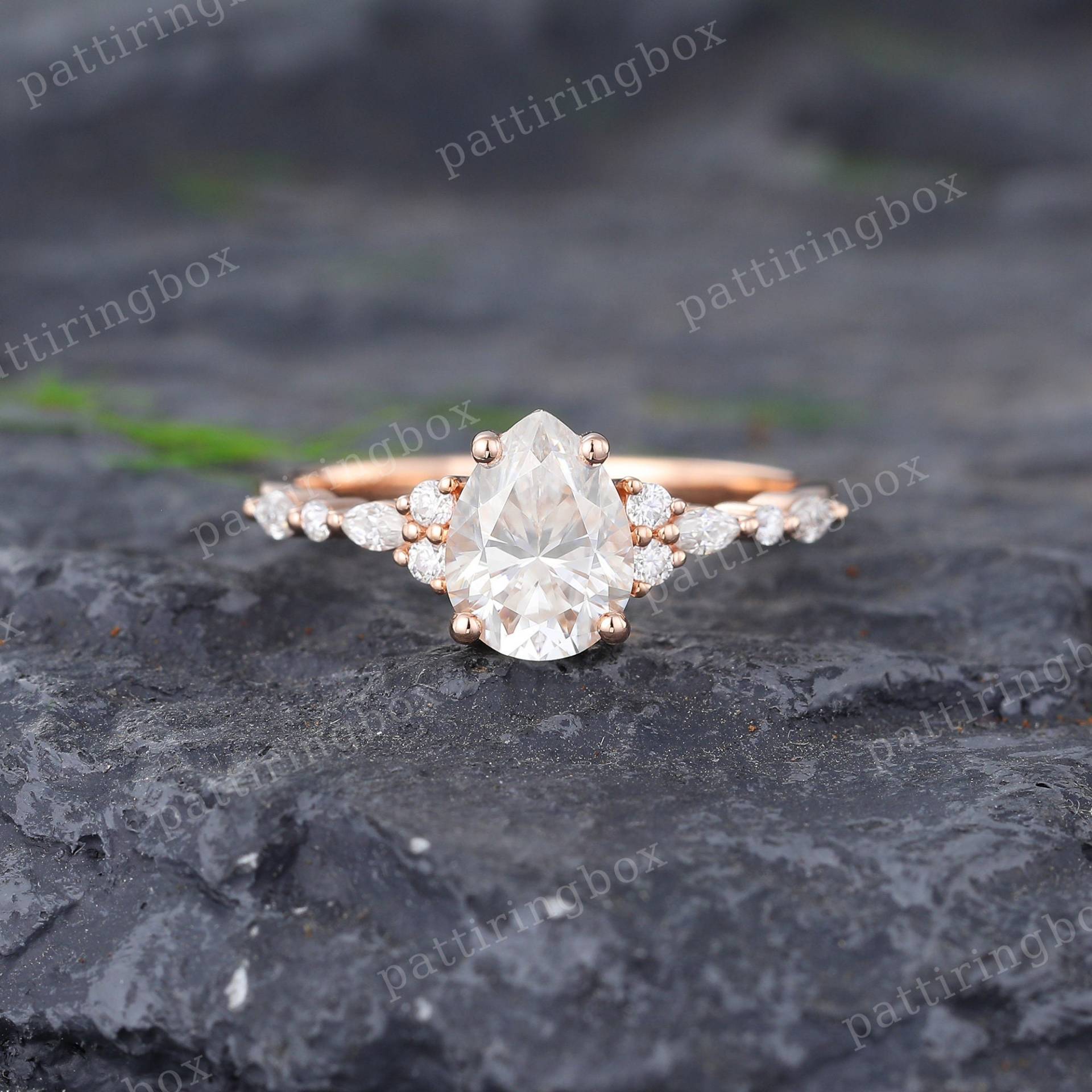 Birne Moissanite Verlobungsring Vintage Rose Gold Marquise Diamant Ring Einzigartige Hochzeit Jahrestag Versprechen Geschenk Für Sie von pattiringbox