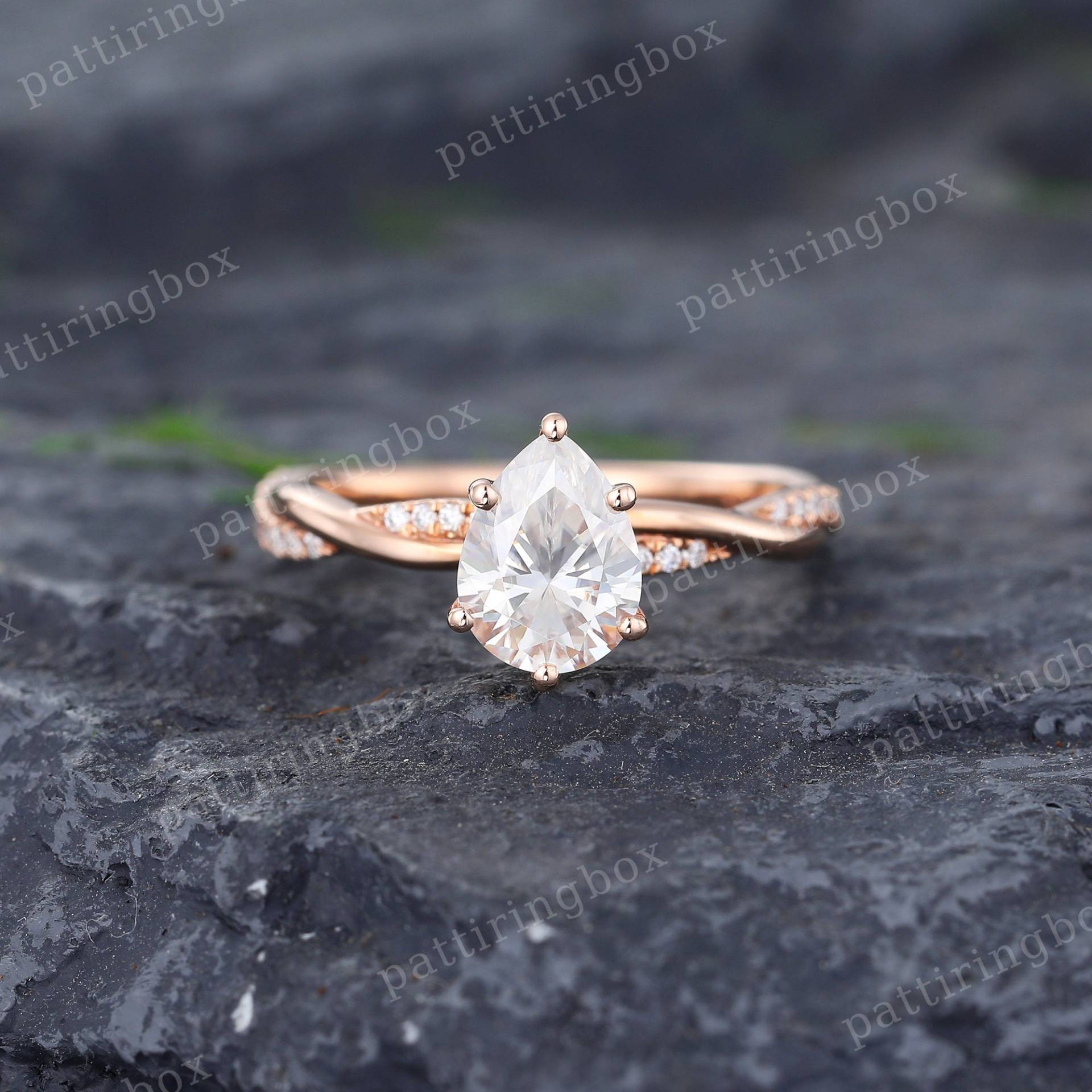 Birnenförmige Moissanite Verlobungsring Vintage Einzigartige Rose Gold Diamant Ring Infinity Twisted Braut Pave Jubiläum Versprechen von pattiringbox