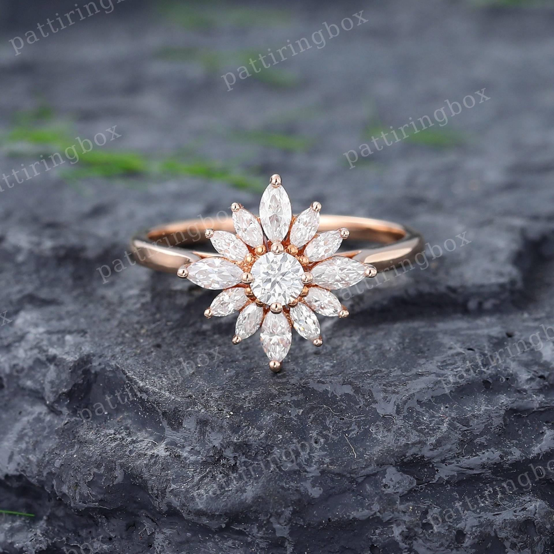 Einzigartige Moissanite Verlobungsring Rose Gold Vintage Marquise Diamant Cluster Blume Ring Hochzeit Jahrestag Brautring von pattiringbox