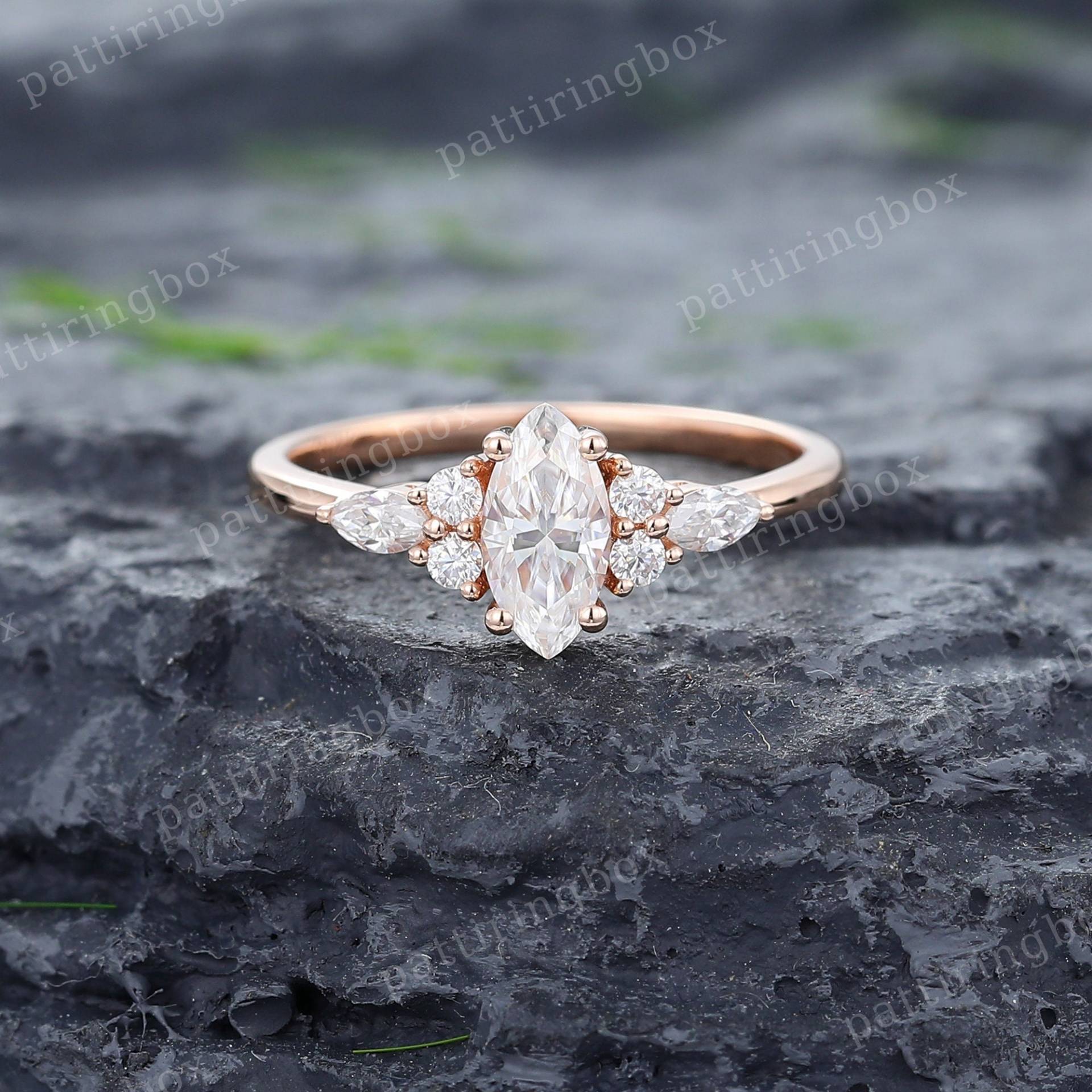 Einzigartige Moissanite Verlobungsring Vintage Rose Gold Marquise Diamant Cluster Ring Brautjubiläum Versprechen Für Frauen von pattiringbox