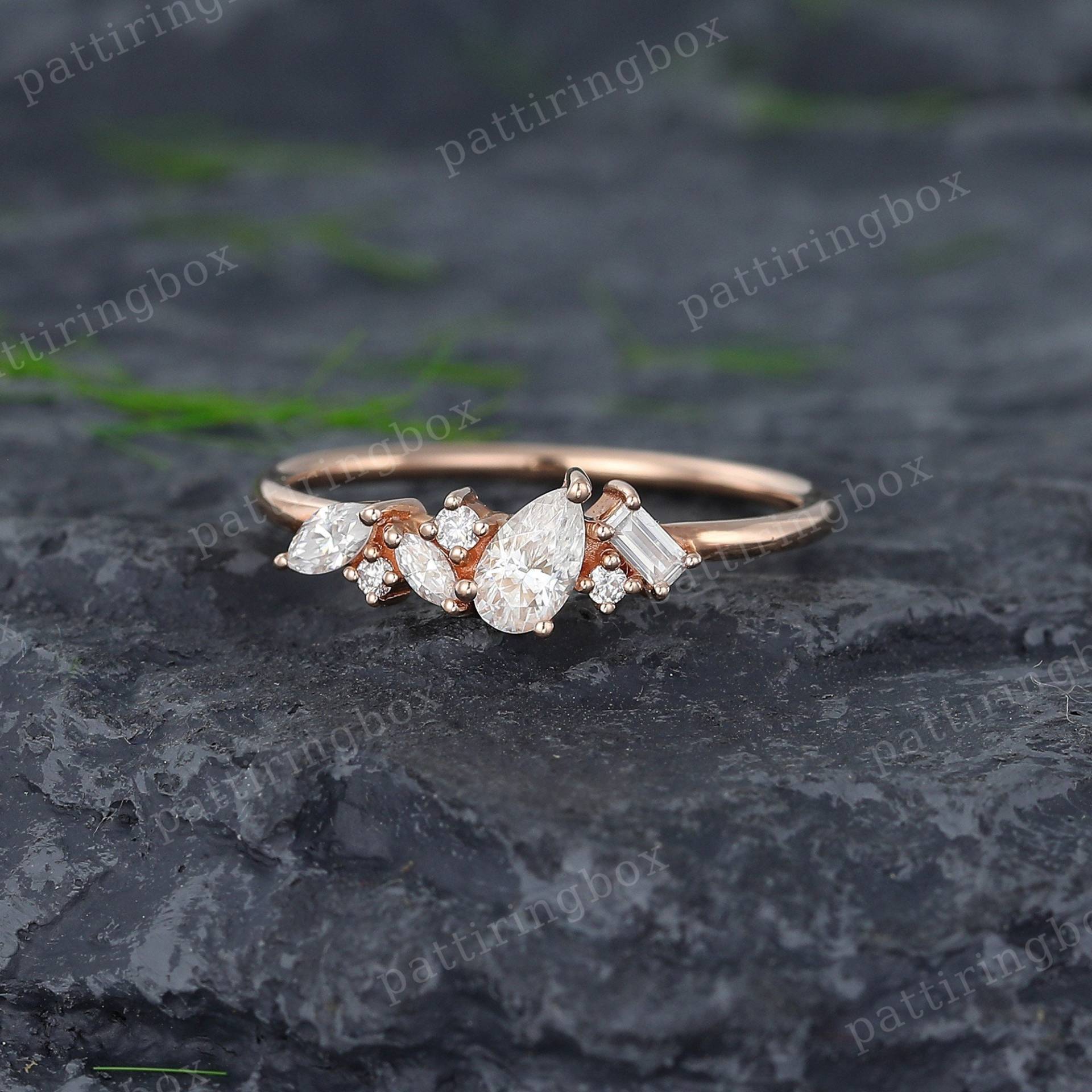 Einzigartige Pear Moissanite Verlobungsring Rose Gold Frauen Marquise Cluster Ring Vintage Braut Hochzeit Jahrestag Versprechen Ring von pattiringbox