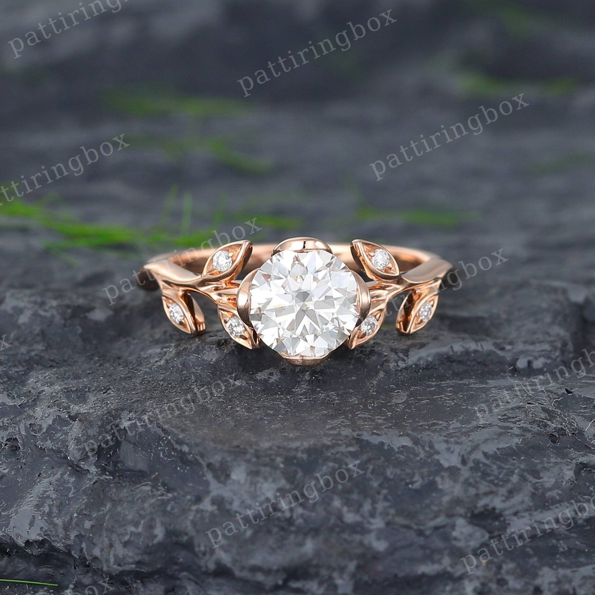 Einzigartige Rose Gold Moissanite Verlobungsring Blatt Zweig Diamant Cluster Ring Natur Blume Braut Jubiläumsring Für Frauen von pattiringbox