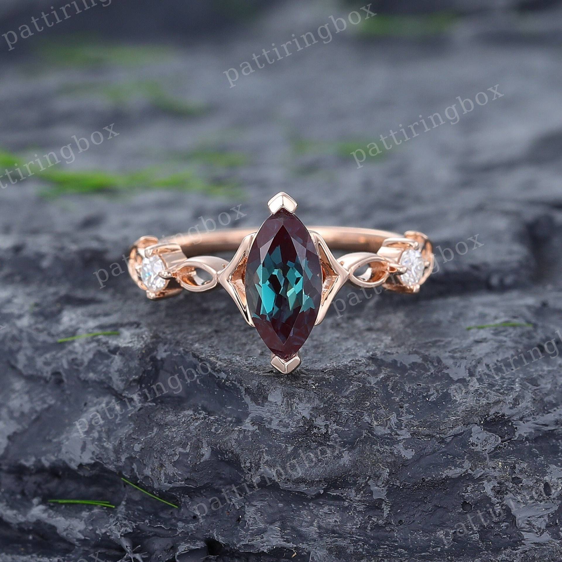 Einzigartiger Marquise Alexandrit Verlobungsring Vintage Rose Gold Diamantring Braut Hochzeit Jahrestag Versprechen Ring Für Frauen von pattiringbox