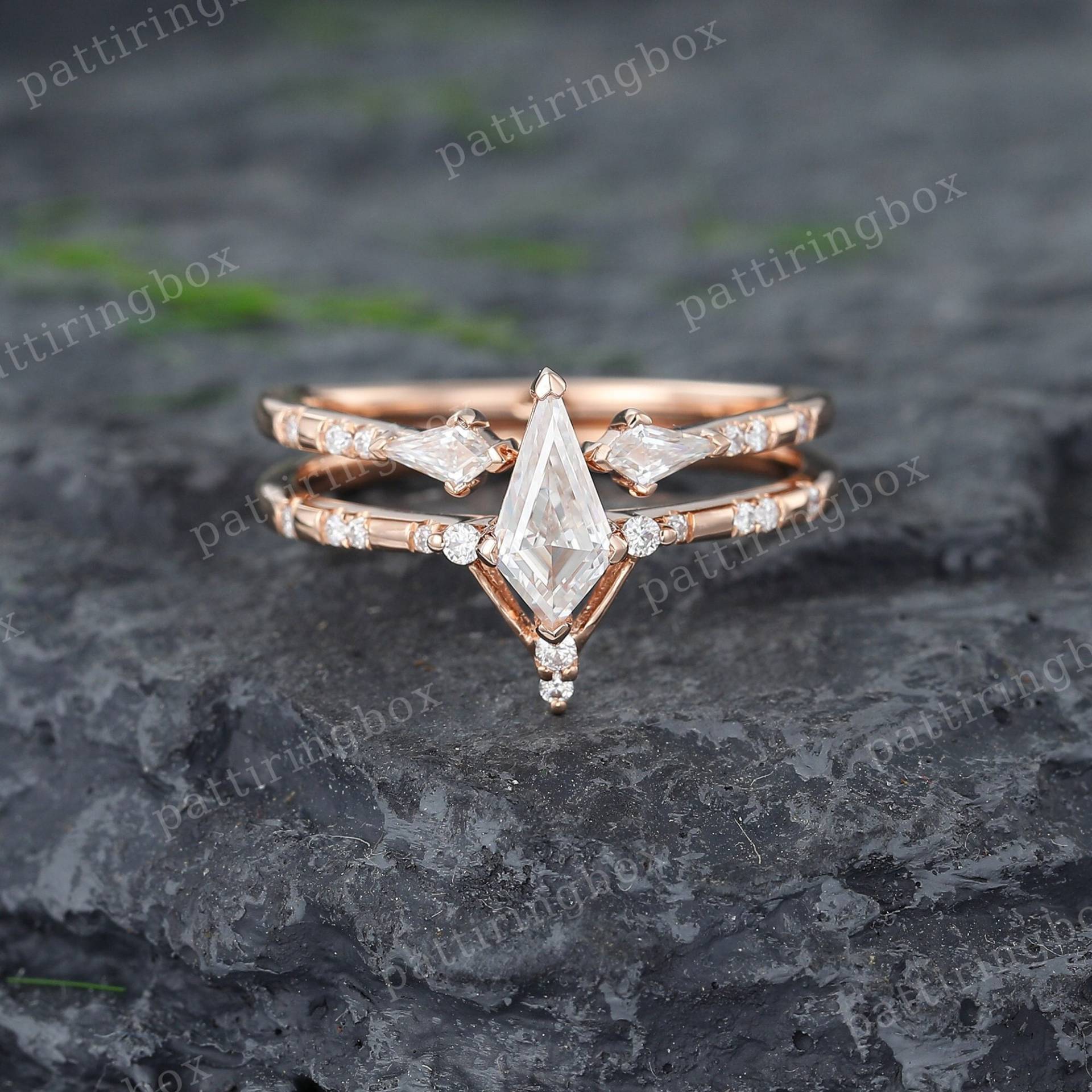 Drachenschliff Moissanit Verlobungsring Set Einzigartige Rosegold Diamant Ring Vintage Offener Ehering Brautring Jubiläum Versprechen Ringset von pattiringbox