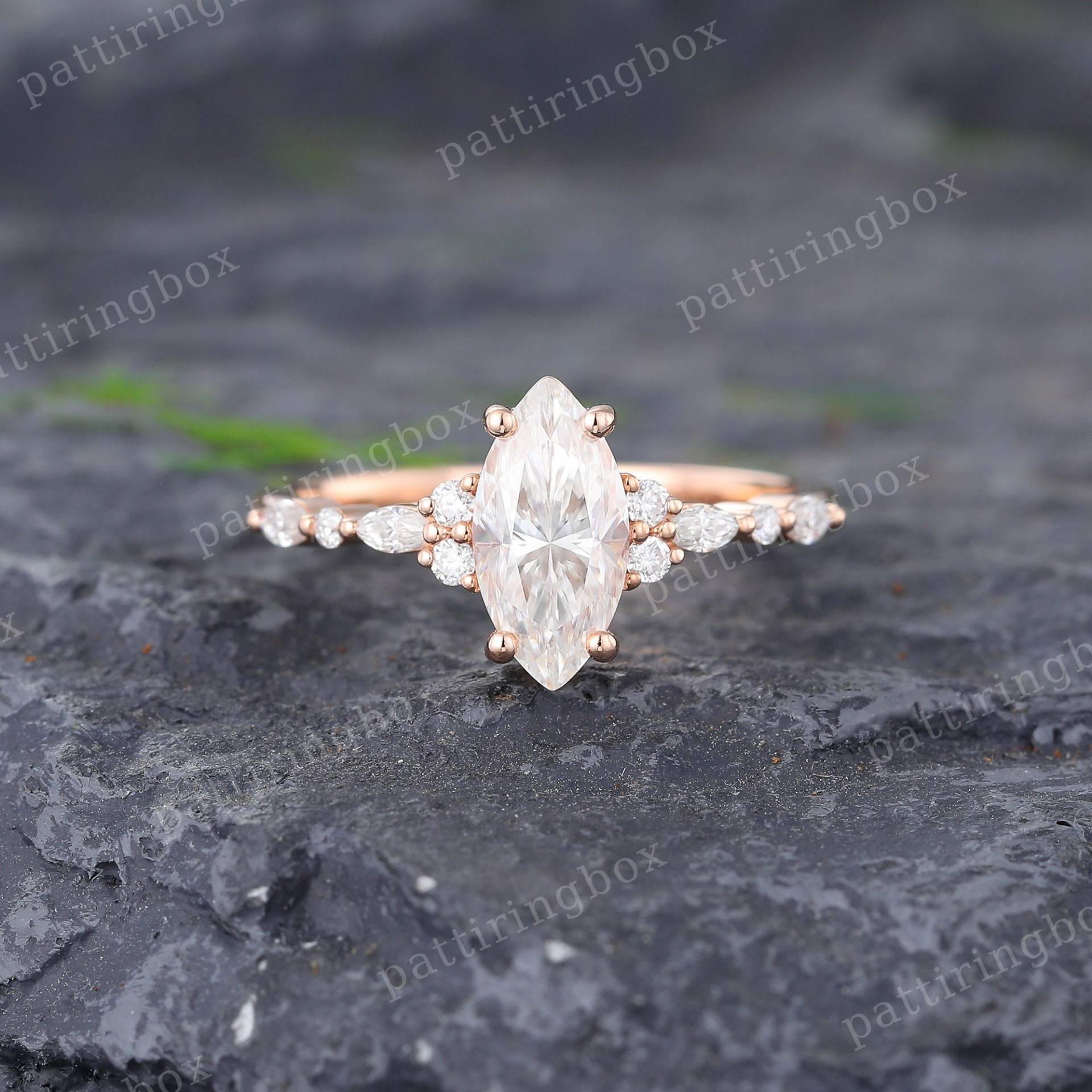 Marquise Schliff Moissanite Verlobungsring Vintage Rose Gold Diamant Ring Einzigartige Hochzeit Jahrestag Versprechen Geschenk Für Sie von pattiringbox