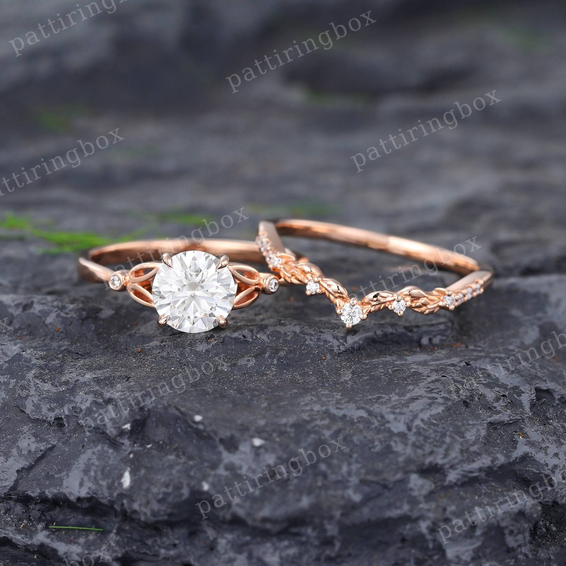 Moissanite Verlobungsring Set Rose Gold Vintage Einzigartige Braut Diamant Hochzeit Gebogen Jubiläum Versprechen Ring Geschenk von pattiringbox