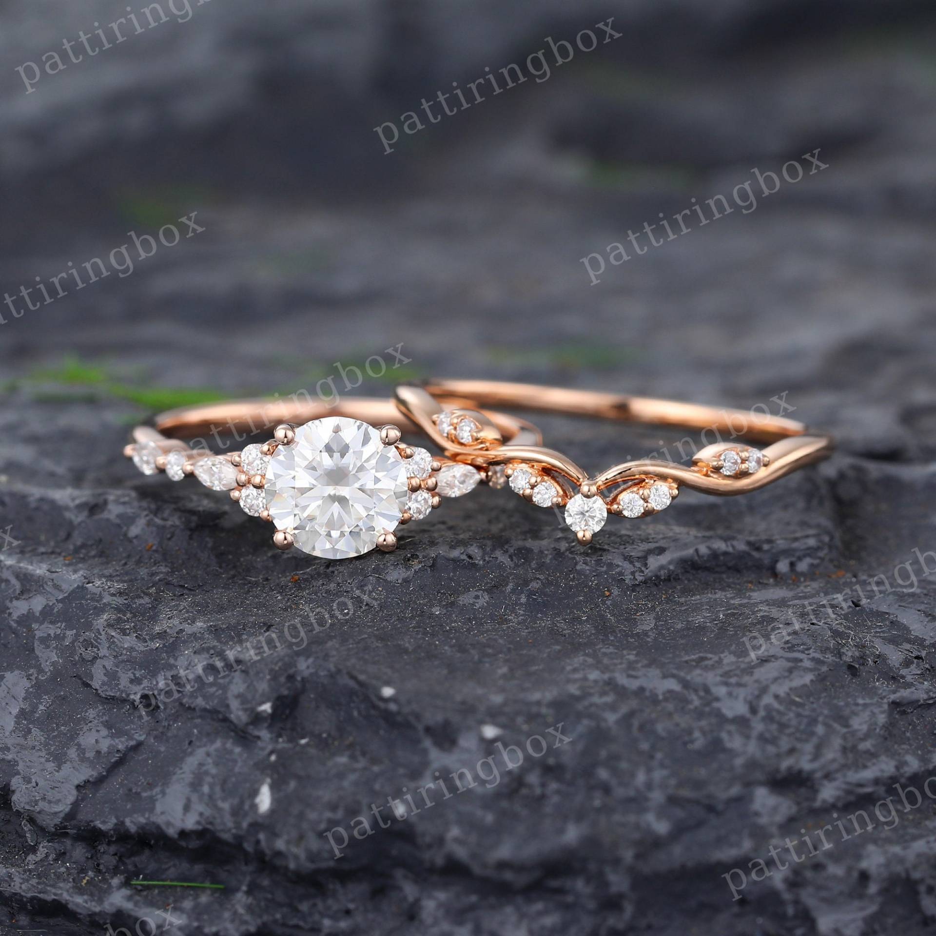 Moissanite Verlobungsring Set Rosegold Vintage Einzigartige Braut Diamantenhochzeit Gebogen Jahrestag Versprechen Ring Geschenk von pattiringbox