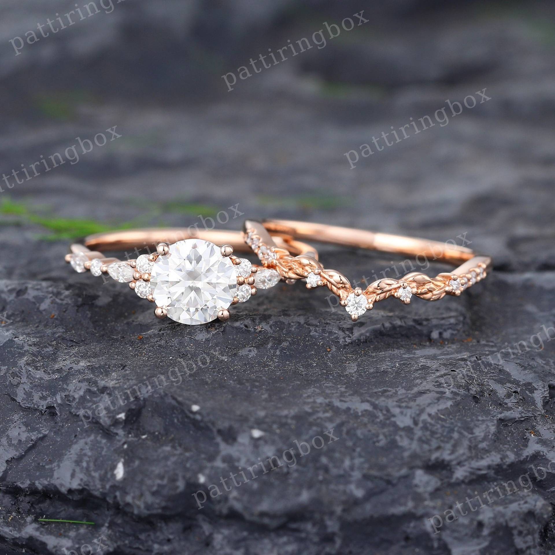 Moissanite Verlobungsring Set Rosegold Vintage Einzigartige Braut Diamantenhochzeit Gebogen Jahrestag Versprechen Ring Geschenk von pattiringbox