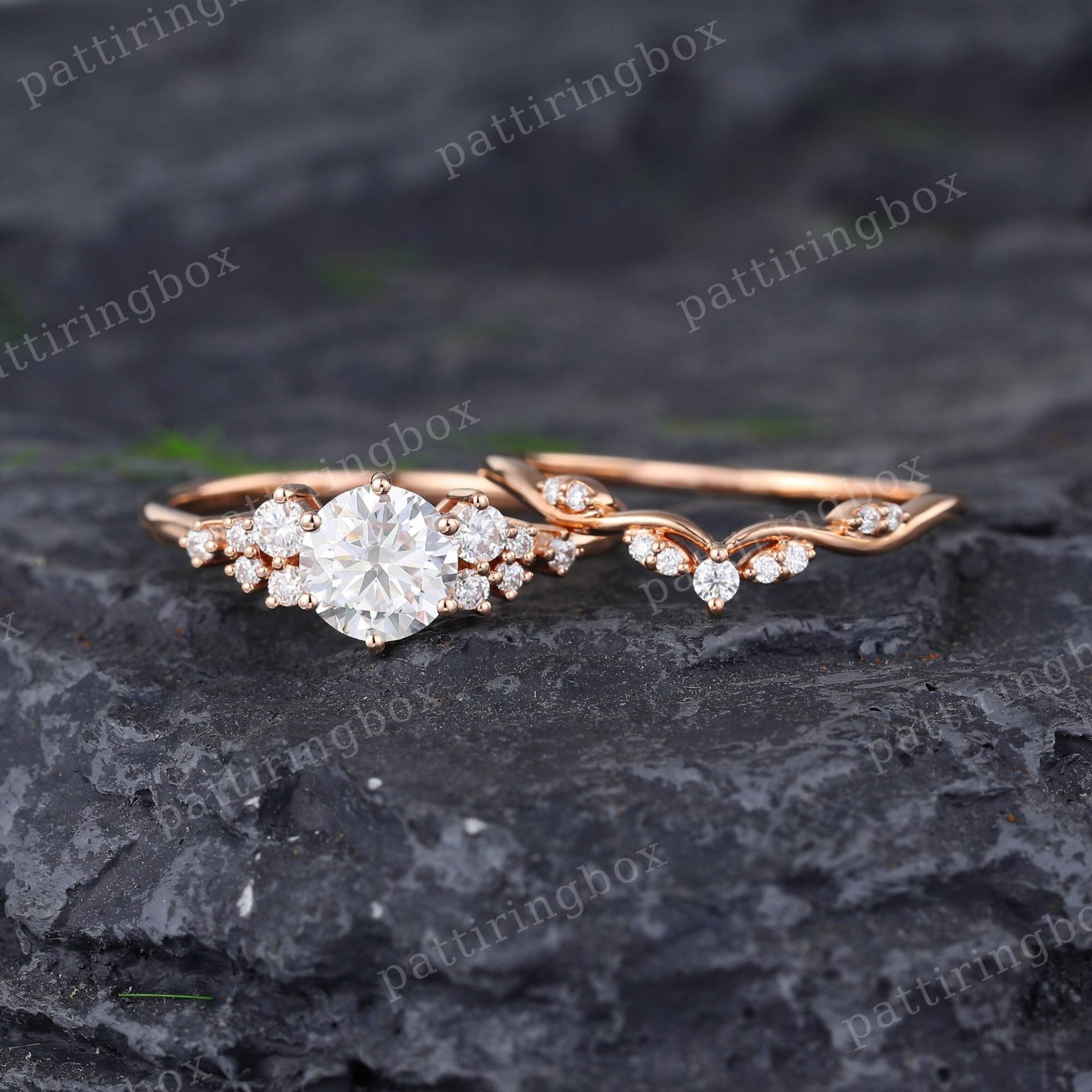 Moissanite Verlobungsring Set Rosegold Vintage Einzigartige Braut Diamantenhochzeit Gebogen Jahrestag Versprechen Ring Geschenk von pattiringbox