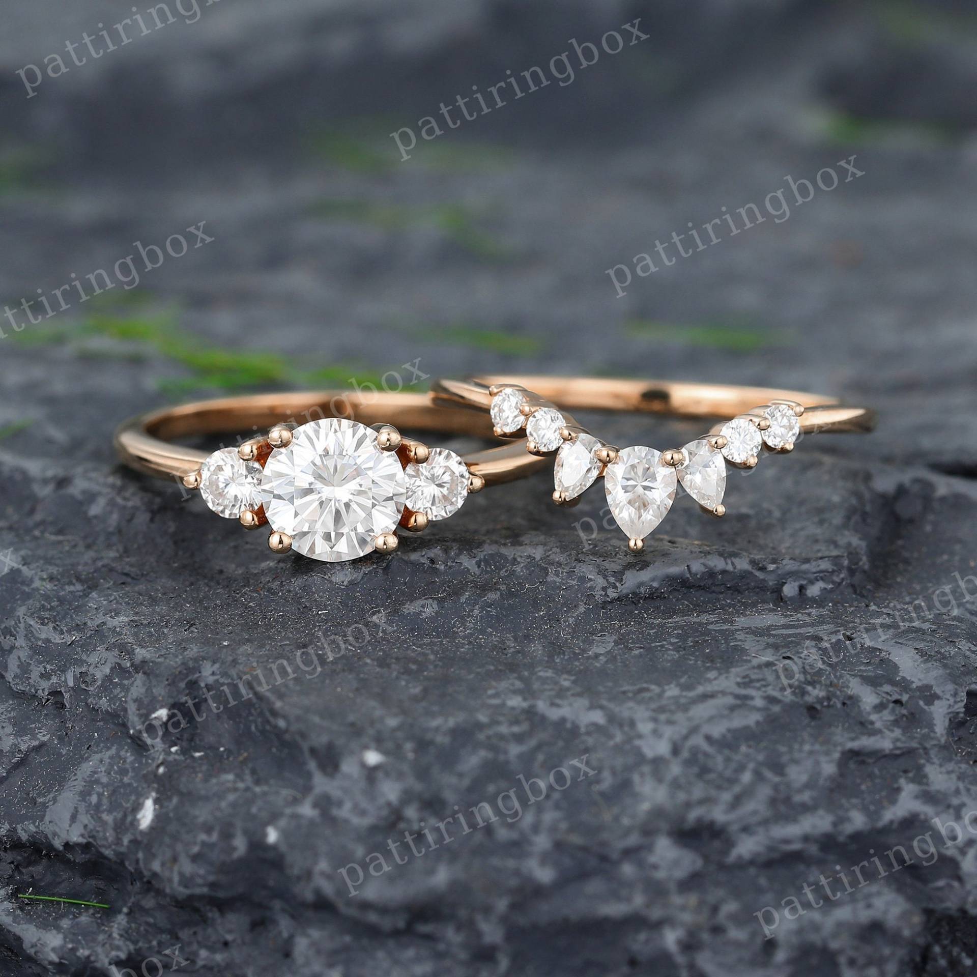 Moissanite Verlobungsring Set Vintage Einzigartige Rose Gold Marquise Cluster Ring Art Deco Braut Jubiläum Versprechen von pattiringbox