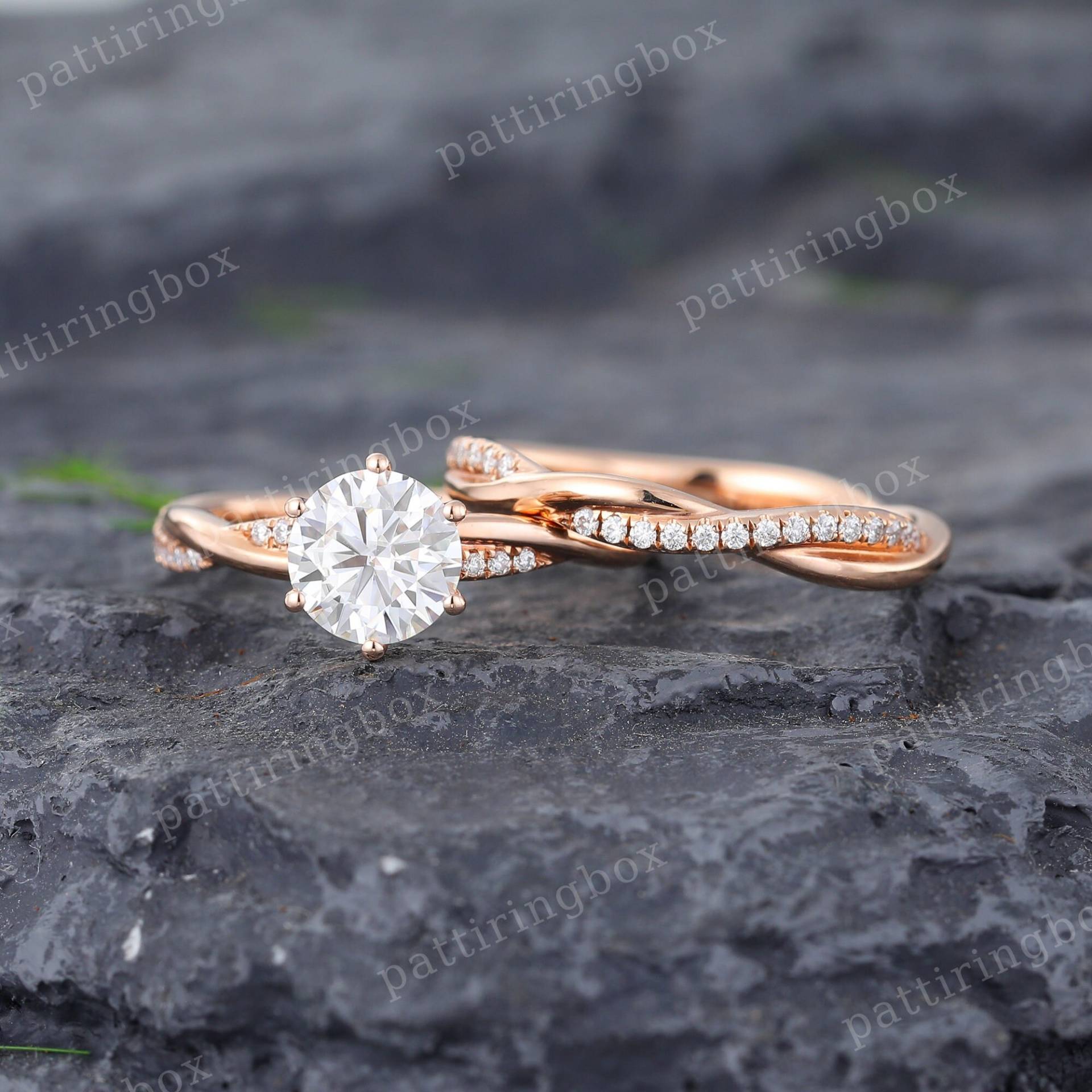 Moissanite Verlobungsring Set Vintage Einzigartige Rose Gold Twisted Braut Infinity Diamant Ehering Jahrestag Versprechen Geschenk Für Sie von pattiringbox