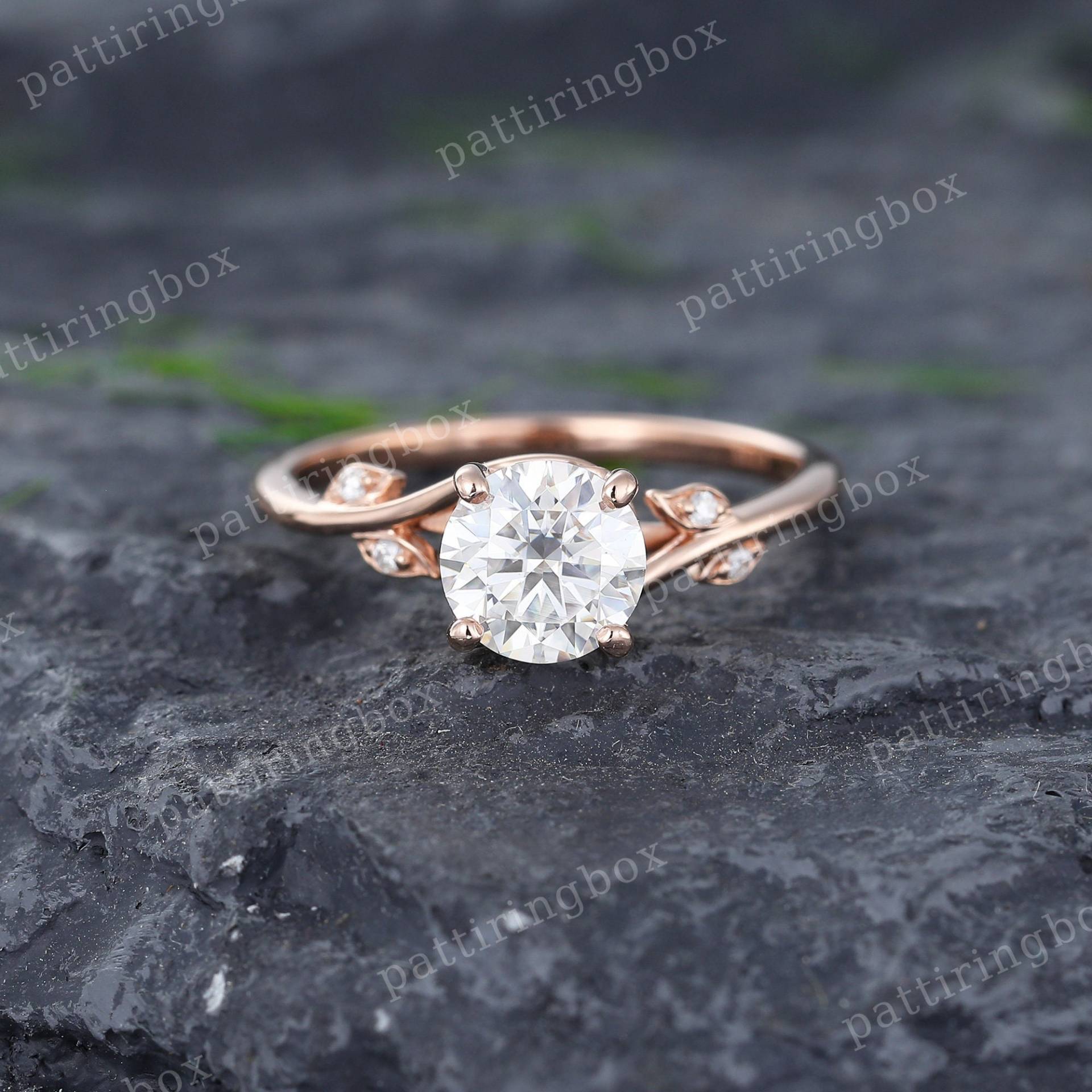 Moissanite Verlobungsring Vintage Rose Gold Blatt Zweig Ring Unikat Diamant Art Deco Braut Hochzeit Jahrestag Versprechen von pattiringbox