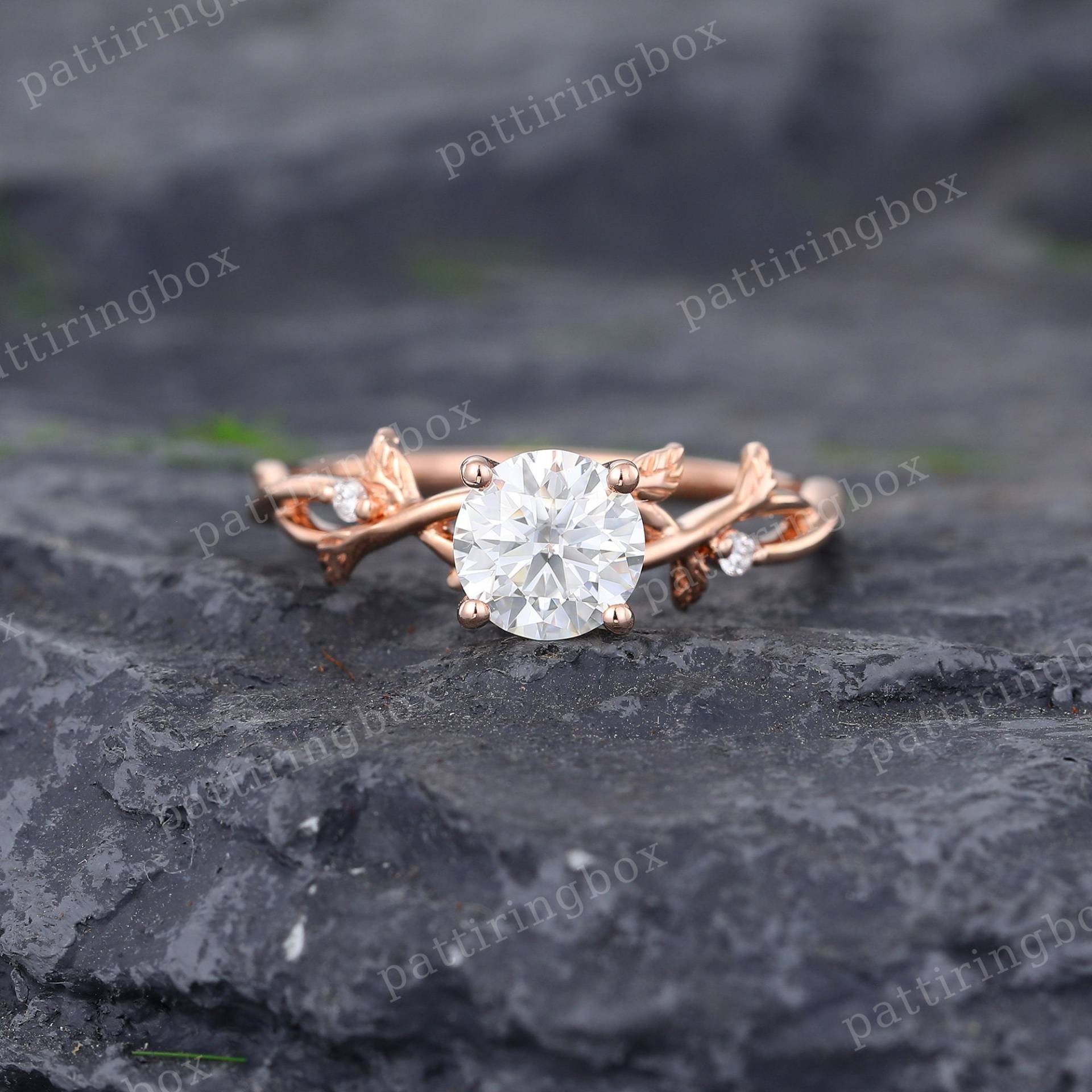 Moissanite Verlobungsring Vintage Rose Gold Diamant Ring Blatt Hochzeit Braut Jubiläum Versprechen Art Deco Für Sie von pattiringbox