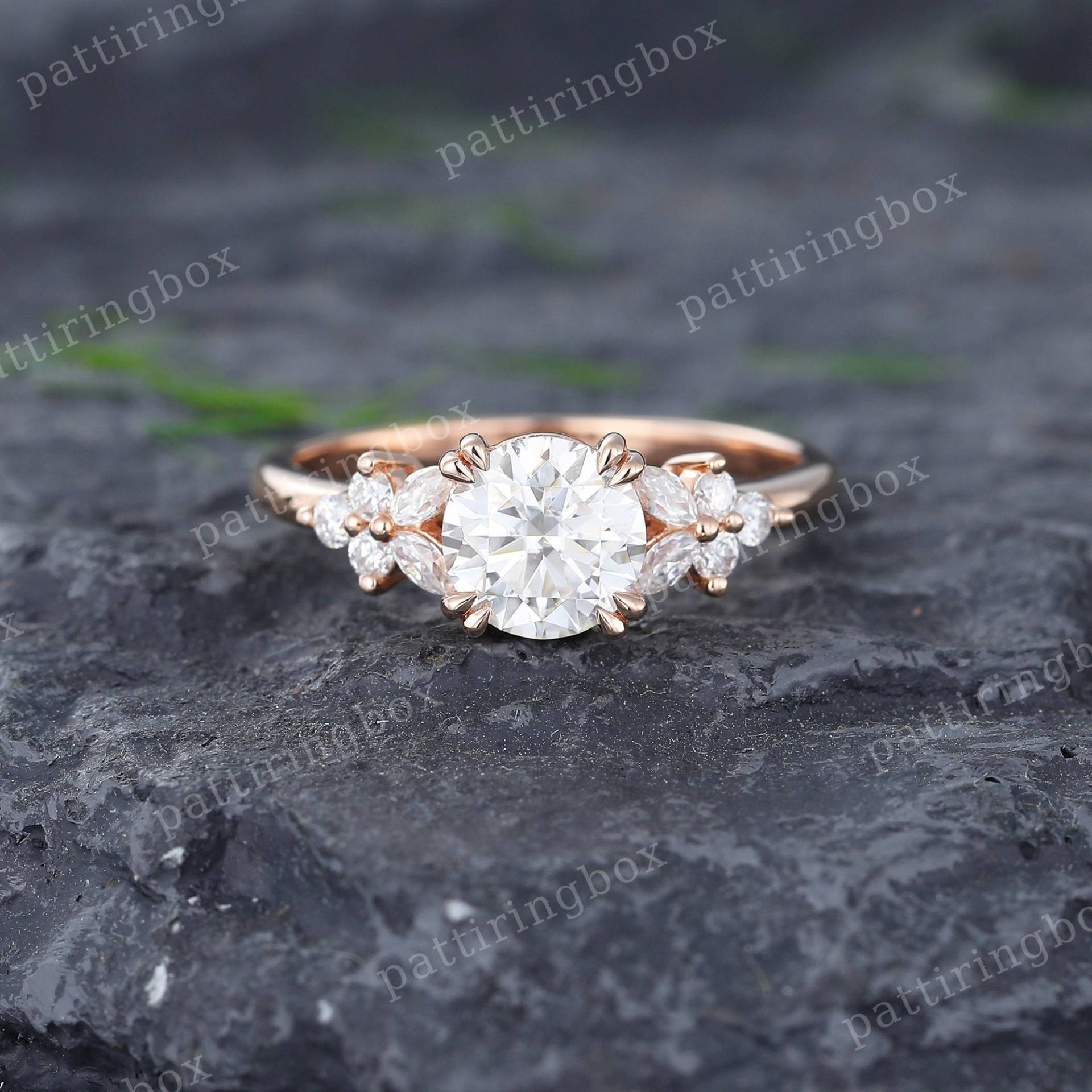 Moissanite Verlobungsring Vintage Rose Gold Einzigartiger Diamant Cluster Ring Marquise Brautjubiläum Versprechen von pattiringbox