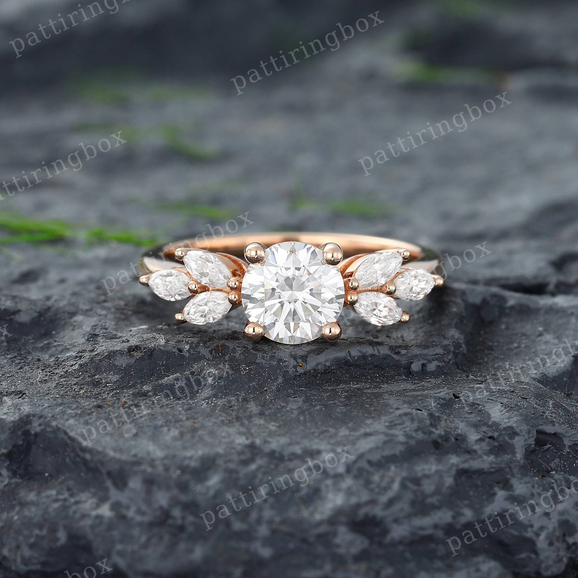 Moissanite Verlobungsring Vintage Rose Gold Einzigartiger Marquise Diamant Cluster Ring Braut Hochzeit Jahrestag Versprechen Ring von pattiringbox