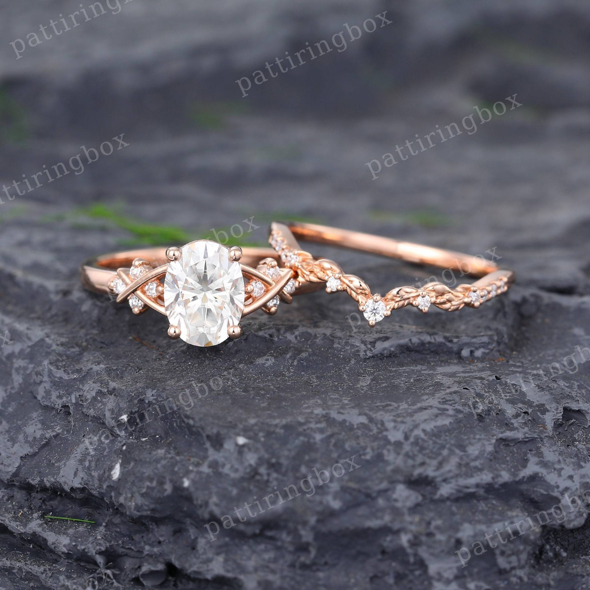 Oval Moissanite Verlobungsring Set Rose Gold Vintage Braut Diamant Hochzeit Gebogener Ring Jahrestag Versprechen Geschenk von pattiringbox