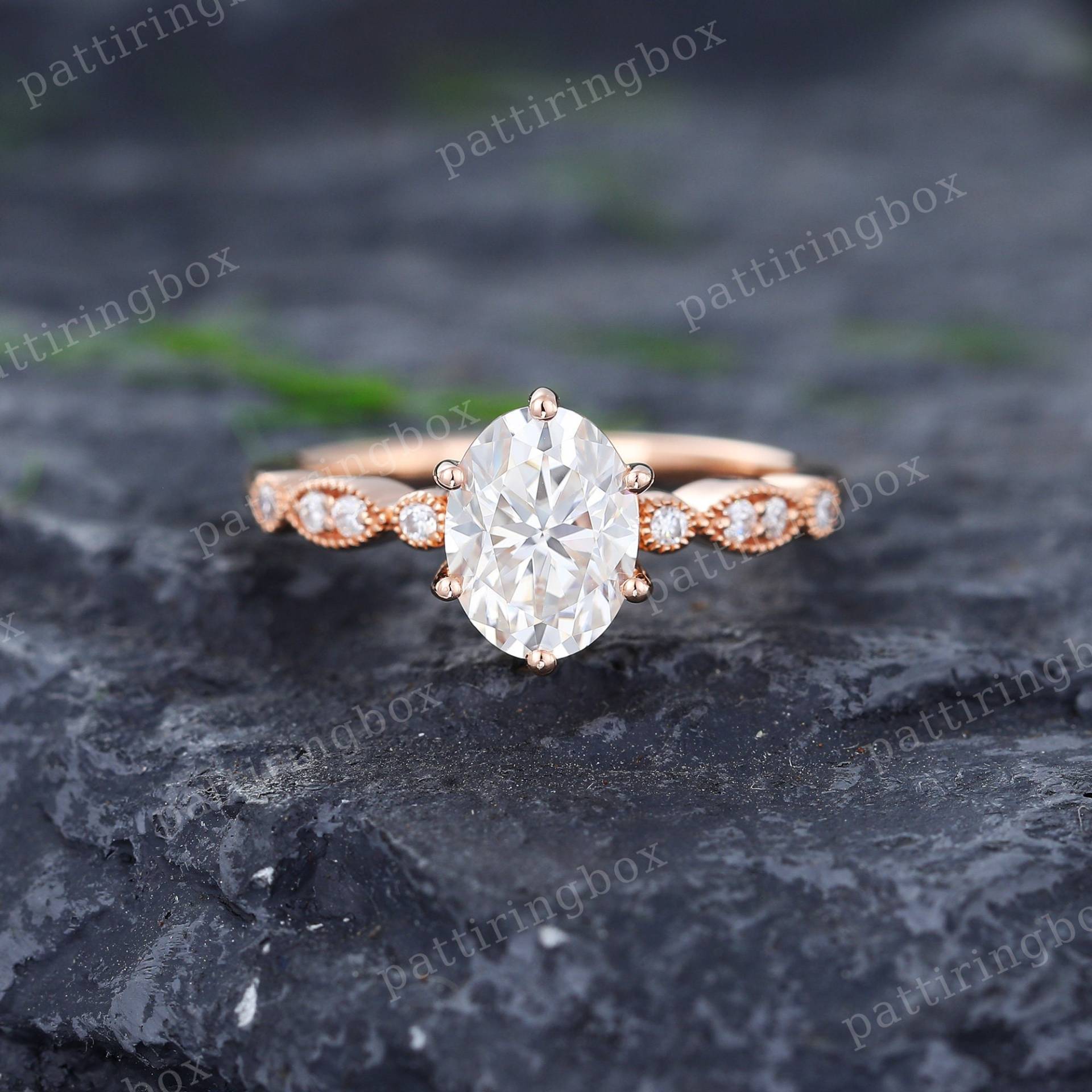 Ovaler Moissanit Verlobungsring Vintage Roségold Diamant Milgrain Ring Braut Hochzeit Jahrestag Versprechensring Für Frauen von pattiringbox