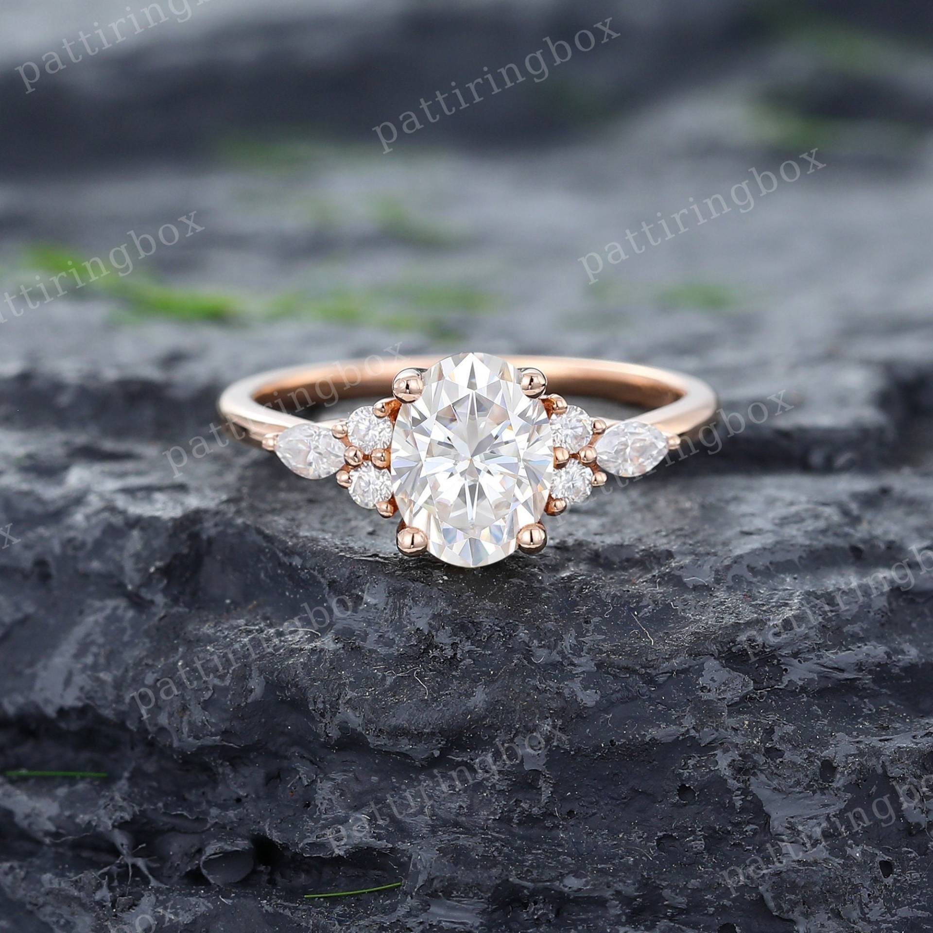 Oval Moissanite Verlobungsring Vintage Rose Gold Marquise Diamant Cluster Ring Unikat Hochzeit Jahrestag Versprechen Ring von pattiringbox