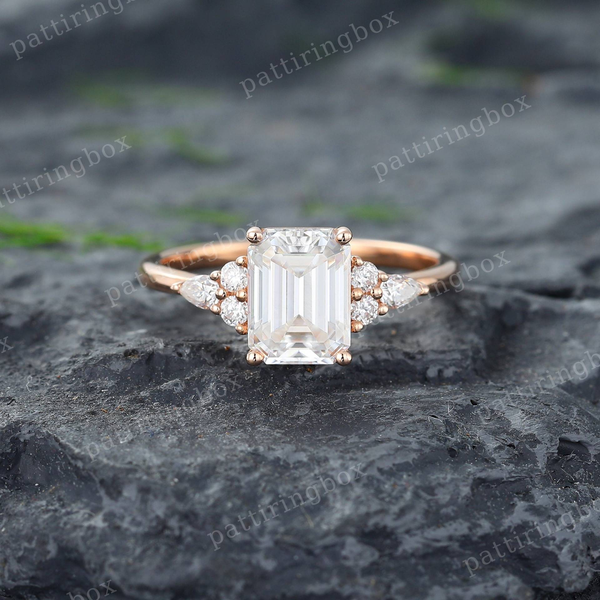 Smaragdschliff Moissanite Verlobungsring Vintage Einzigartige Rose Gold Pear Diamond Ring Brautjubiläum Versprechen Für Frauen von pattiringbox