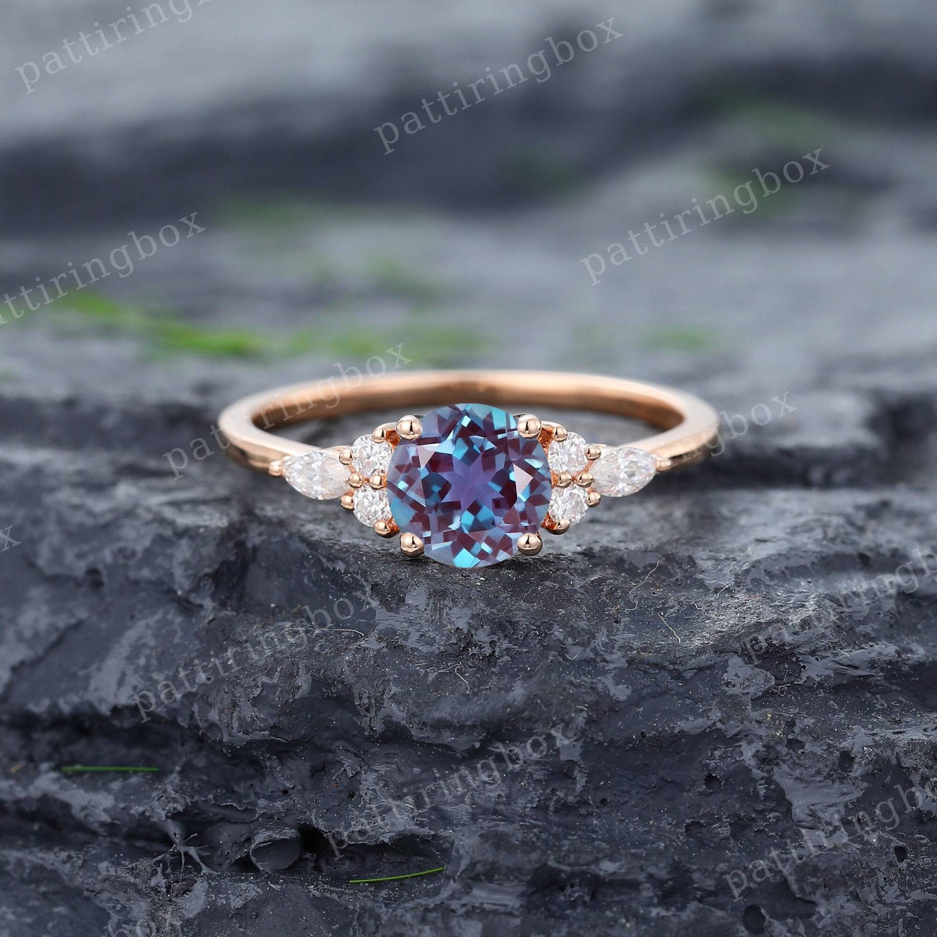 Vintage Alexandrit Verlobungsring Rose Gold Einzigartiger Marquise Diamant Cluster Ring Braut Hochzeit Jahrestag Versprechen Ring von pattiringbox