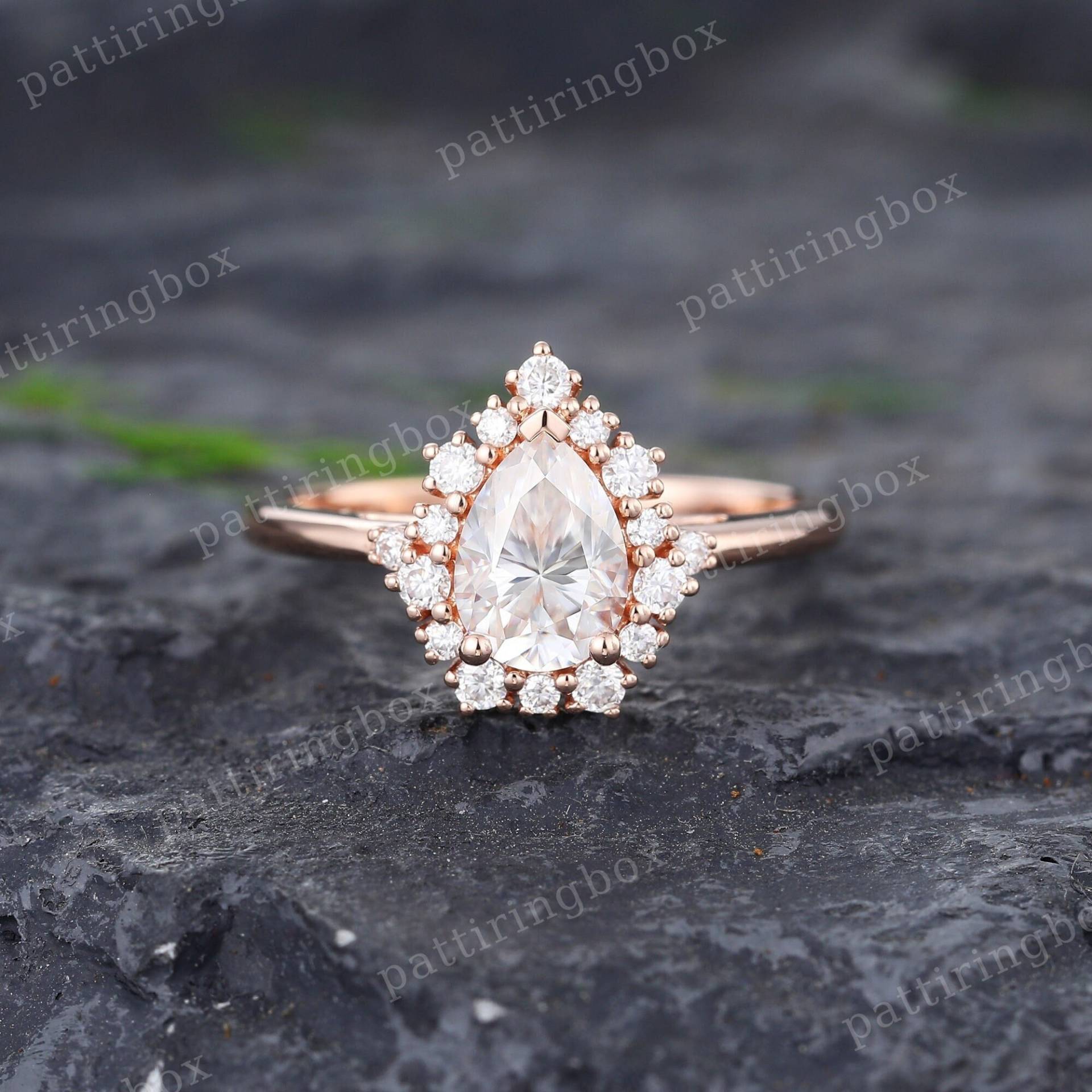 Vintage Birnenförmige Moissanite Verlobungsring Einzigartige Rose Gold Diamant Ring Braut Hochzeit Jahrestag Versprechen Geschenk von pattiringbox