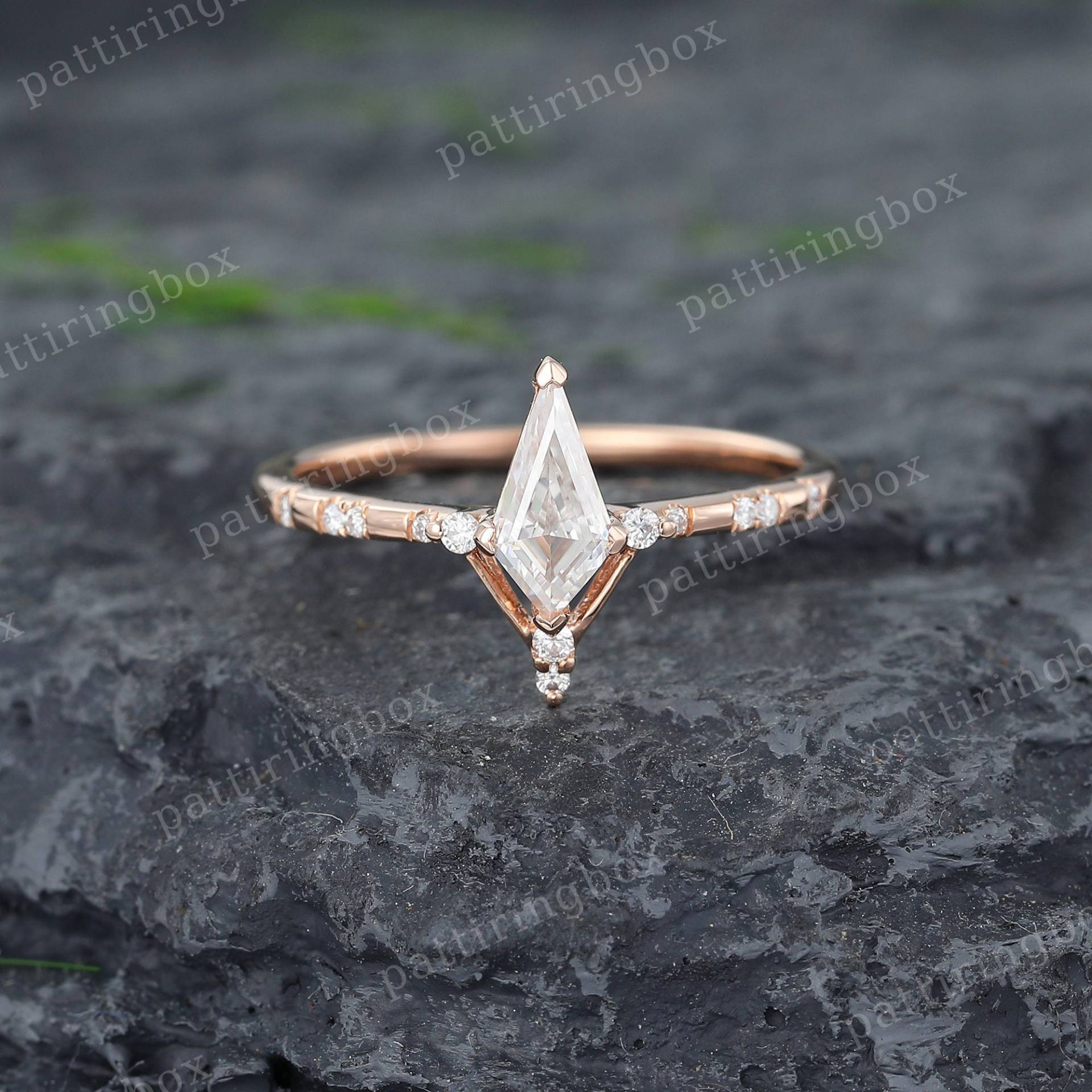 Vintage Kite Cut Moissanite Verlobungsring Rose Gold Einzigartiger Diamant Ring Braut Hochzeit Jahrestag Versprechen Für Frauen von pattiringbox