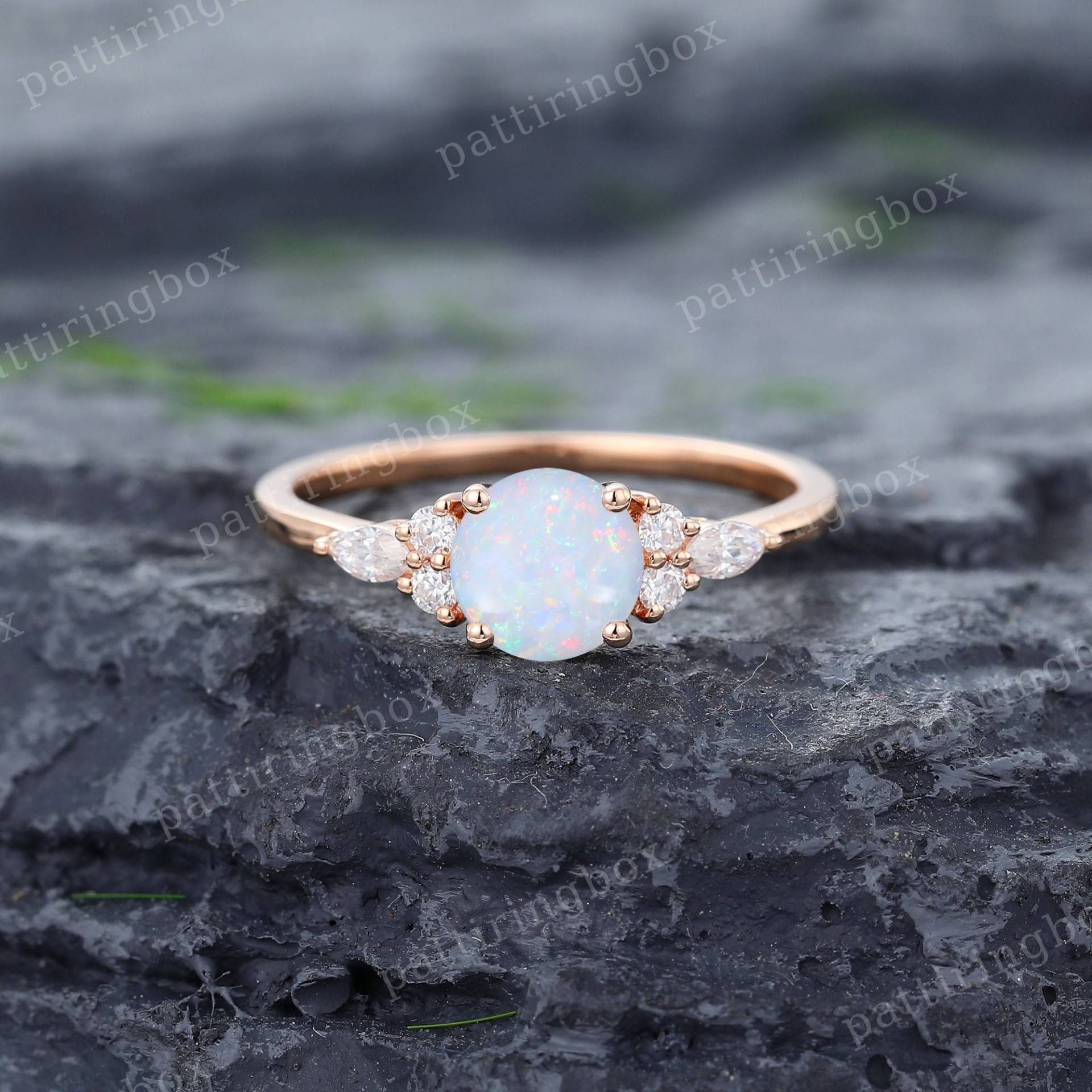 Vintage Opal Verlobungsring Rose Gold Einzigartiger Marquise Diamant Cluster Ring Art Deco Braut Hochzeit Jahrestag Versprechen Ring von pattiringbox