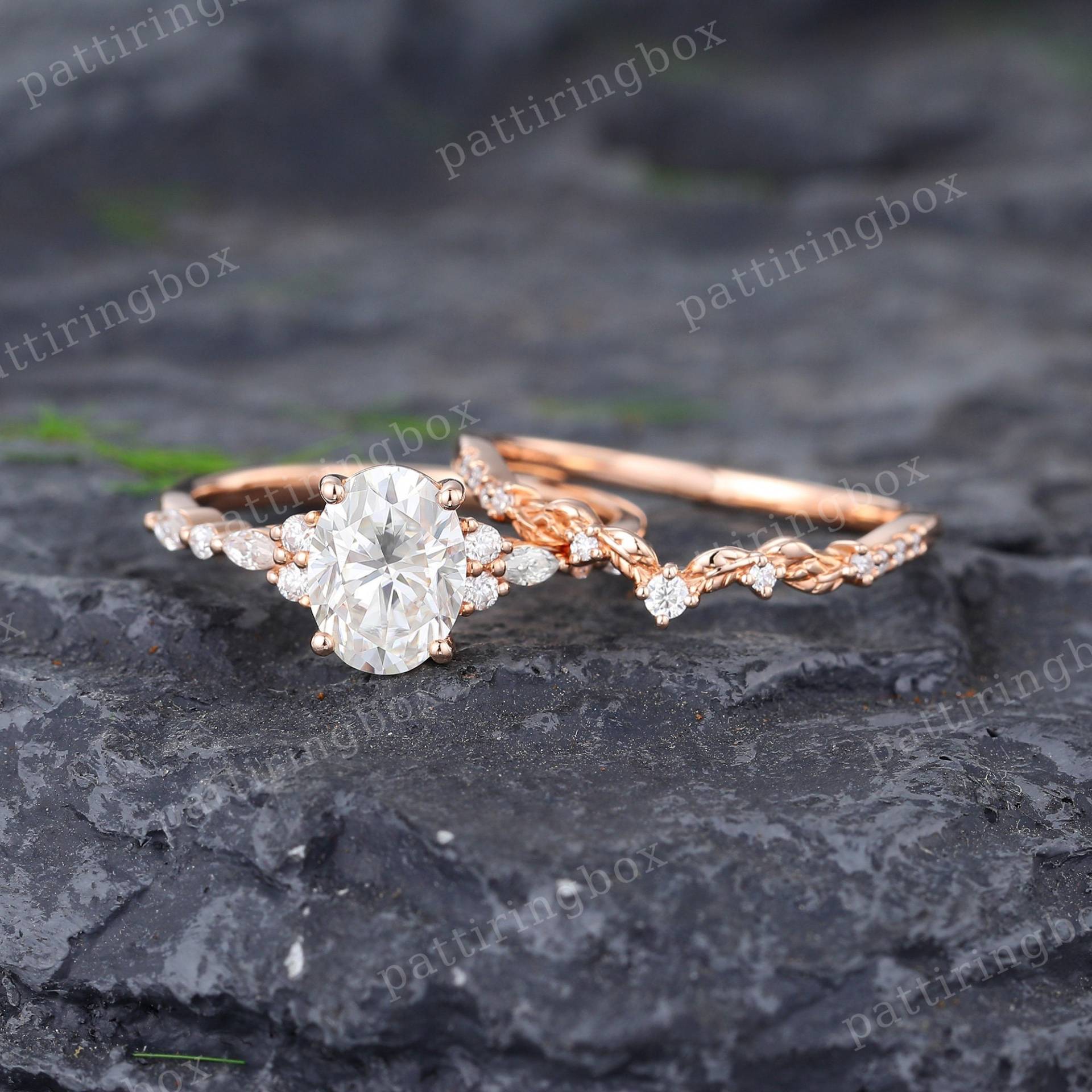 Vintage Oval Moissanite Verlobungsring Set Einzigartige Rose Gold Marquise Diamant Gebogen Ring Braut Jubiläum Versprechen Geschenk Für Frauen von pattiringbox